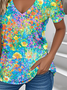 V Neck Casual Floral Jersey T-Shirt