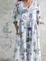 V Neck Floral Jersey Casual Dress