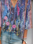Women's Floral Print V-Neck Casual Blouse