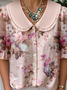 Casual Floral Loose Shawl Collar Shirt
