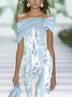 Women's Cap Sleeve Summer Blue Floral Printing Cold Shoulder Daily Going Out Vintage Maxi H-Line Dress