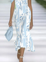 Women's Cap Sleeve Summer Blue Floral Printing Cold Shoulder Daily Going Out Vintage Maxi H-Line Dress