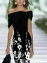 Women's Cap Sleeve Summer Black Floral Printing Cold Shoulder Daily Going Out Vintage Maxi H-Line Dress