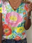 Women's Floral Print Casual V-Neck Short Sleeve T-Shirt