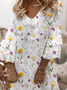 Casual Lace Sleeve V-Neck Printed Dress