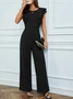 Women's H-Line Tank Crew Neck Daily Going Out Casual Peplum Plain Summer Long Jumpsuit Romper