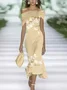 Women's Cap Sleeve Summer Pink Floral Printing Cold Shoulder Daily Going Out Vintage Maxi H-Line Dress
