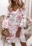 Vintage Floral Cotton V Neck Dress