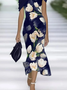 Women's Cap Sleeve Summer Purplish blue Floral Printing Cold Shoulder Daily Going Out Vintage Maxi H-Line Dress