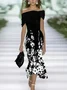 Women's Cap Sleeve Summer Black Floral Printing Cold Shoulder Daily Going Out Vintage Maxi H-Line Dress