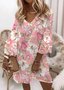 Loose Floral Vintage V Neck Dress
