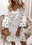 Casual Lace Sleeve V-Neck Printed Dress