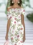 Women's Cap Sleeve Summer White Floral Printing Cold Shoulder Daily Going Out Vintage Maxi H-Line Dress