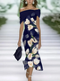 Women's Cap Sleeve Summer Purplish blue Floral Printing Cold Shoulder Daily Going Out Vintage Maxi H-Line Dress