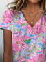 Women's Floral Print Casual V-Neck Short Sleeve T-Shirt