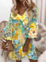Casual Lace Sleeve V-Neck Printed Dress