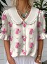 Floral Simple Loose Shawl Collar Shirt