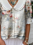 Loose Simple Floral Shawl Collar Shirt