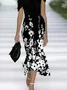 Women's Cap Sleeve Summer Black Floral Printing Cold Shoulder Daily Going Out Vintage Maxi H-Line Dress