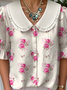 Floral Simple Loose Shawl Collar Shirt
