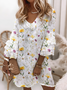 Casual Lace Sleeve V-Neck Printed Dress