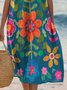 Floral Cotton Simple Dress With No