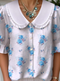 Floral Simple Loose Shawl Collar Shirt