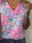 Women's Floral Print Casual V-Neck Short Sleeve T-Shirt