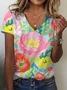 Women's Floral Print Casual V-Neck Short Sleeve T-Shirt