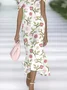Women's Cap Sleeve Summer White Floral Printing Cold Shoulder Daily Going Out Vintage Maxi H-Line Dress
