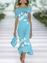 Women's Cap Sleeve Summer Pink Floral Printing Cold Shoulder Daily Going Out Vintage Maxi H-Line Dress