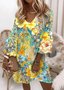 Casual Lace Sleeve V-Neck Printed Dress