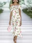 Women's Cap Sleeve Summer White Floral Printing Cold Shoulder Daily Going Out Vintage Maxi H-Line Dress