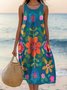 Floral Cotton Simple Dress With No