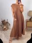 Women's Short Sleeve Summer Yellow Plain Split Joint Crew Neck Daily Going Out Vintage Maxi A-Line T-Shirt Oversized Dress
