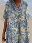 Cotton Casual Floral V Neck Dress With No