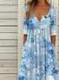 Vintage Half Open Collar Loose Floral Dress