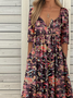 Half Open Collar Floral Casual Loose Dress