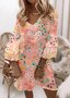 Loose V Neck Cotton Vintage Dress