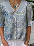 Loose Faux Denim Print Graphic Simple Shirt