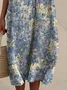 Cotton Casual Floral V Neck Dress With No