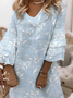 Casual Floral Cotton V Neck Dress