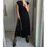 Women's Short Sleeve Summer Yellow Plain Split Joint Crew Neck Daily Going Out Vintage Maxi A-Line T-Shirt Oversized Dress