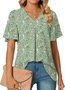 Cotton Floral Casual V Neck Shirt