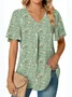 Cotton Floral Casual V Neck Shirt
