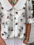 Floral Simple Shawl Collar Loose Shirt