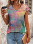 Women's Abstract Printed Casual V-Neck Short Sleeve T-Shirt