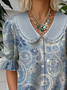 Loose Faux Denim Print Graphic Simple Shirt
