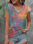 Women's Abstract Printed Casual V-Neck Short Sleeve T-Shirt