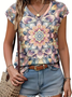 Women's Floral Print Casual V-Neck Short Sleeve T-Shirt